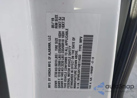 2019 Honda Odyssey Ex-L z USA, uszkodzony, nr VIN 5FNRL6H71KB114533